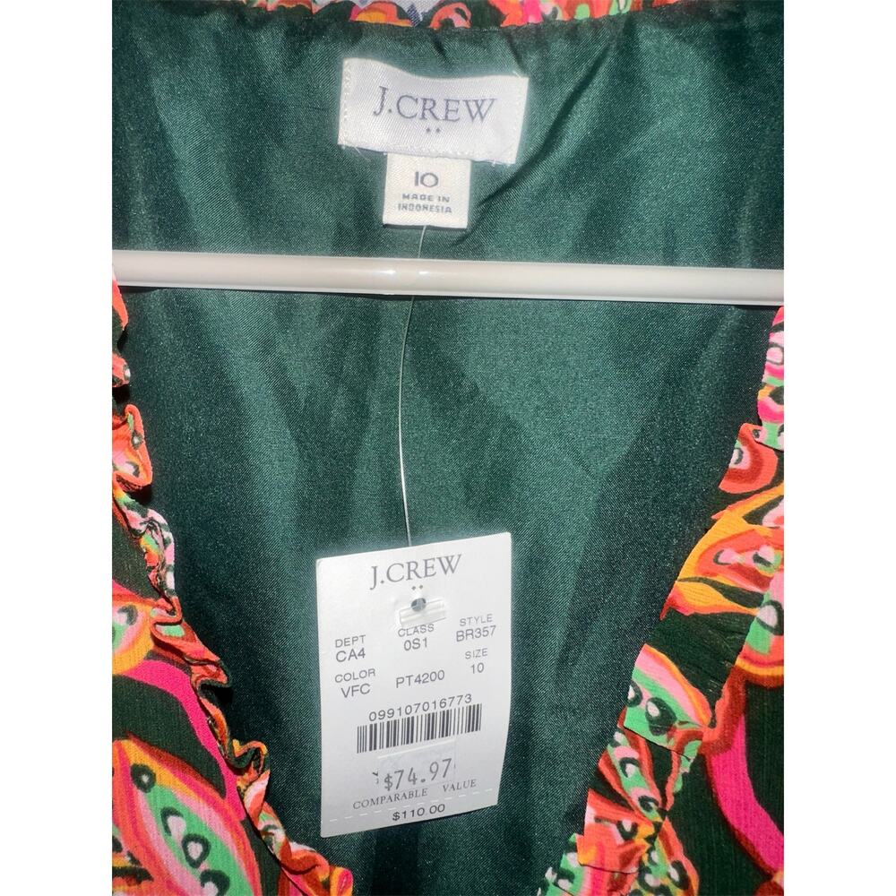 J.Crew Floral Ruffle Sleeve Dress Size 10 NWT V Neck Midi Fit & Flare Colorful - Picture 4 of 6